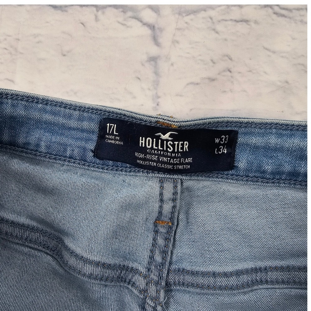 Hollister High Rise Vintage Flare Jeans Womens 33 Light Blue Stretch Denim - Picture 7 of 13